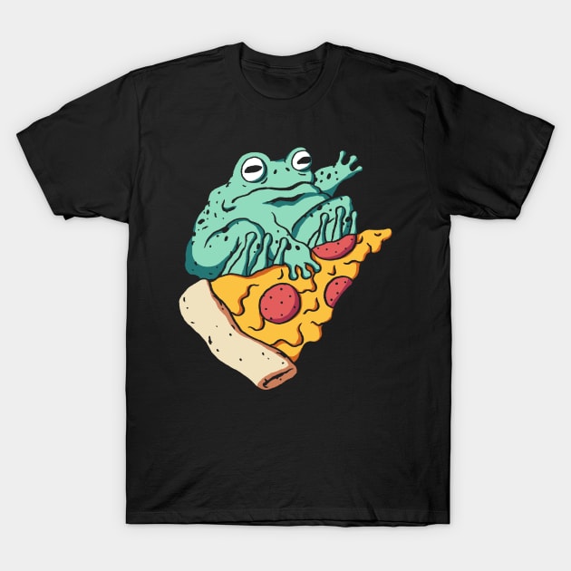 A frog skating a pizza slice T-Shirt by popcornpunk